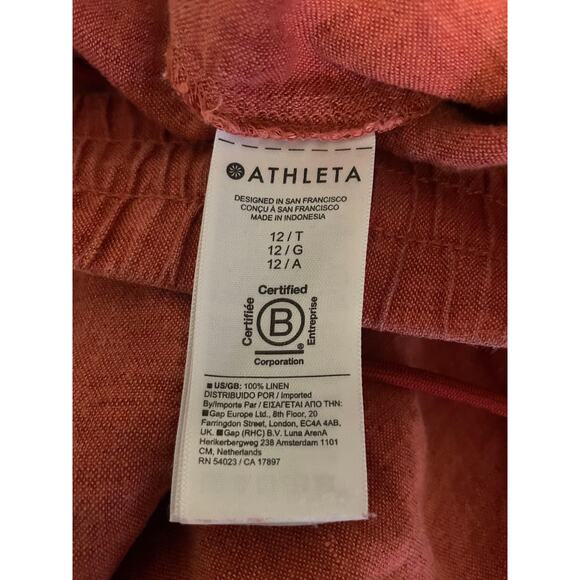 Athleta Pants Womens 12 Tall Rust Orange Linen Jogger Elastic Waist Cuffed Ankle - Picture 4 of 9